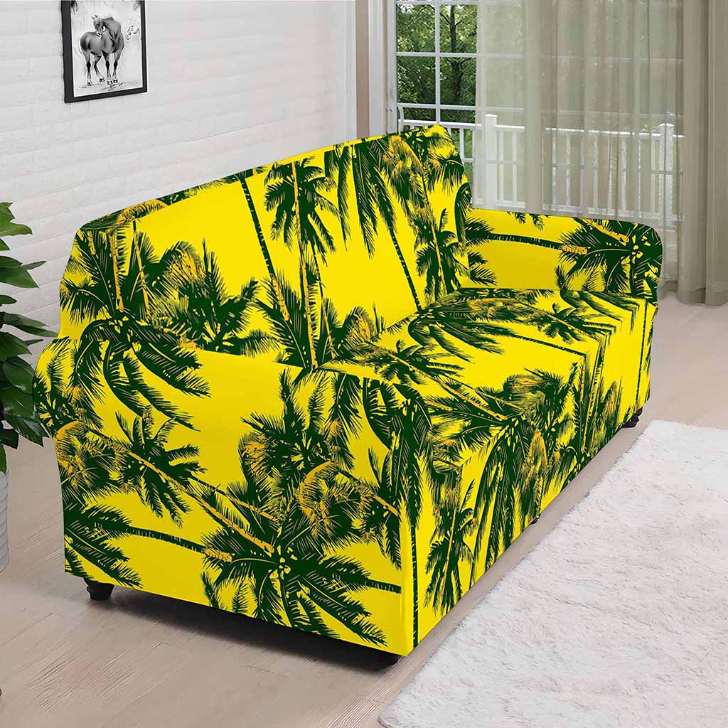 Yellow Palm Tree Pattern Print Sofa Cover