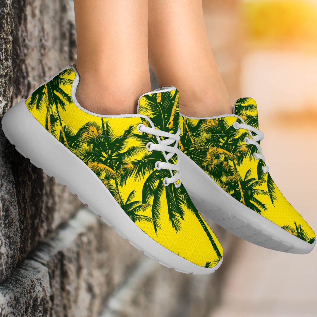 Yellow Palm Tree Pattern Print Sport Shoes GearFrost