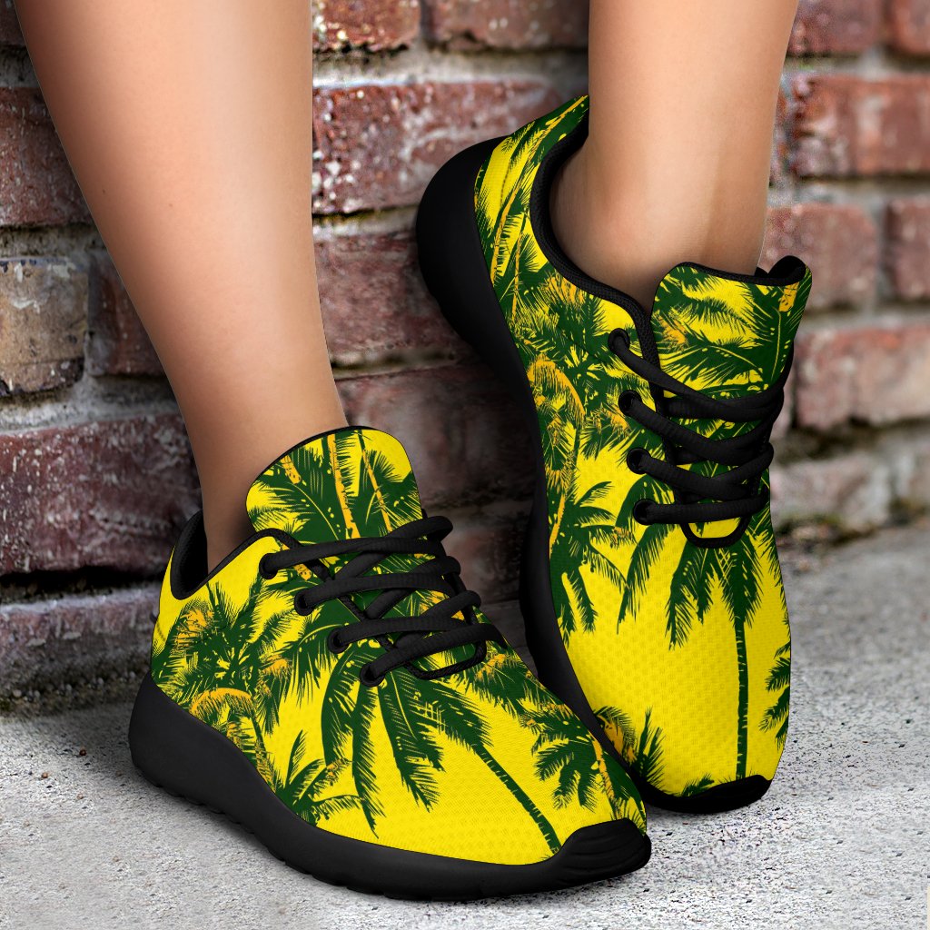 Yellow Palm Tree Pattern Print Sport Shoes GearFrost