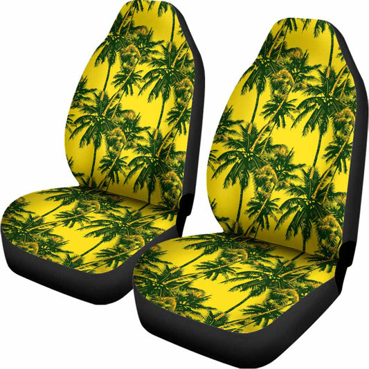 Yellow Palm Tree Pattern Print Universal Fit Car Seat Covers