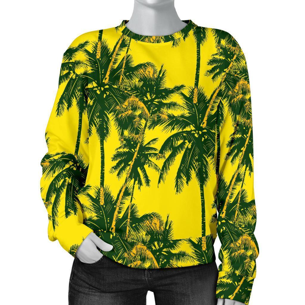 Yellow Palm Tree Pattern Print Women's Crewneck Sweatshirt GearFrost