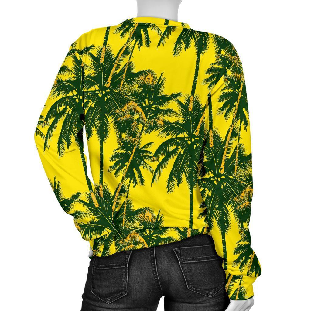 Yellow Palm Tree Pattern Print Women's Crewneck Sweatshirt GearFrost