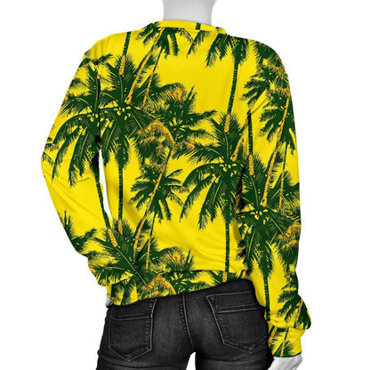 Yellow Palm Tree Pattern Print Women's Crewneck Sweatshirt GearFrost