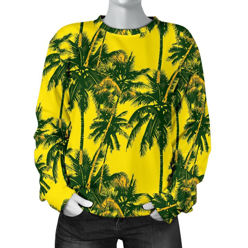 Yellow Palm Tree Pattern Print Women's Crewneck Sweatshirt GearFrost