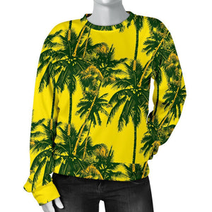 Yellow Palm Tree Pattern Print Women's Crewneck Sweatshirt GearFrost