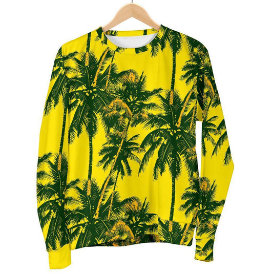 Yellow Palm Tree Pattern Print Women's Crewneck Sweatshirt GearFrost