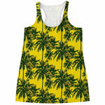 Yellow Palm Tree Pattern Print Women's Racerback Tank Top