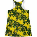 Yellow Palm Tree Pattern Print Women's Racerback Tank Top