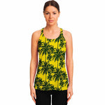 Yellow Palm Tree Pattern Print Women's Racerback Tank Top