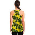 Yellow Palm Tree Pattern Print Women's Racerback Tank Top
