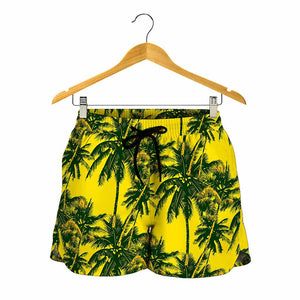 Yellow Palm Tree Pattern Print Women's Shorts