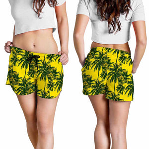 Yellow Palm Tree Pattern Print Women's Shorts
