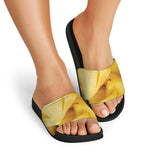 Yellow Pineapple Pieces Print Black Slide Sandals