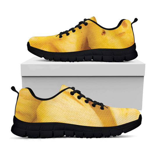 Yellow Pineapple Pieces Print Black Sneakers