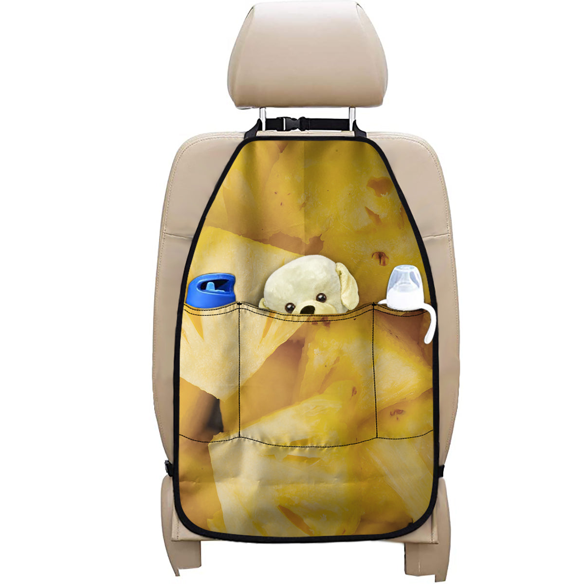 Yellow Pineapple Pieces Print Car Seat Organizers