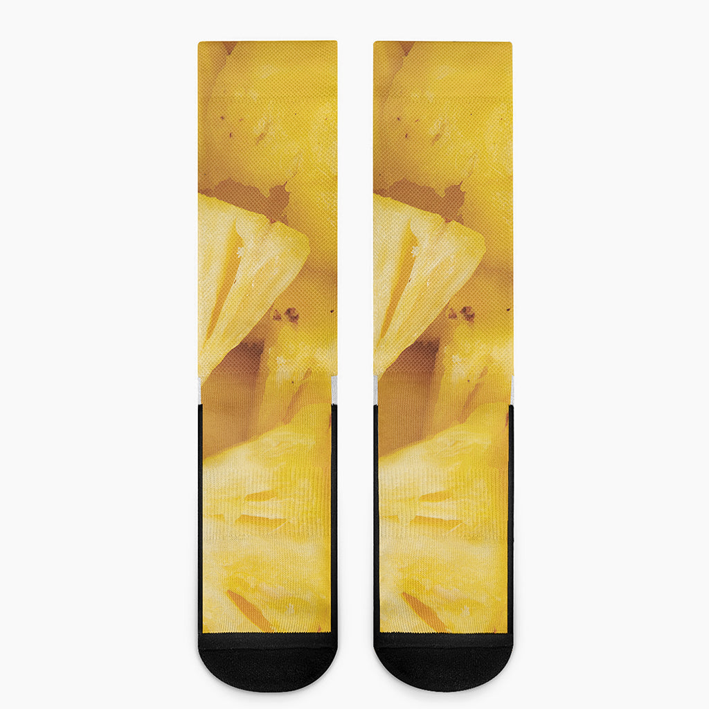 Yellow Pineapple Pieces Print Crew Socks
