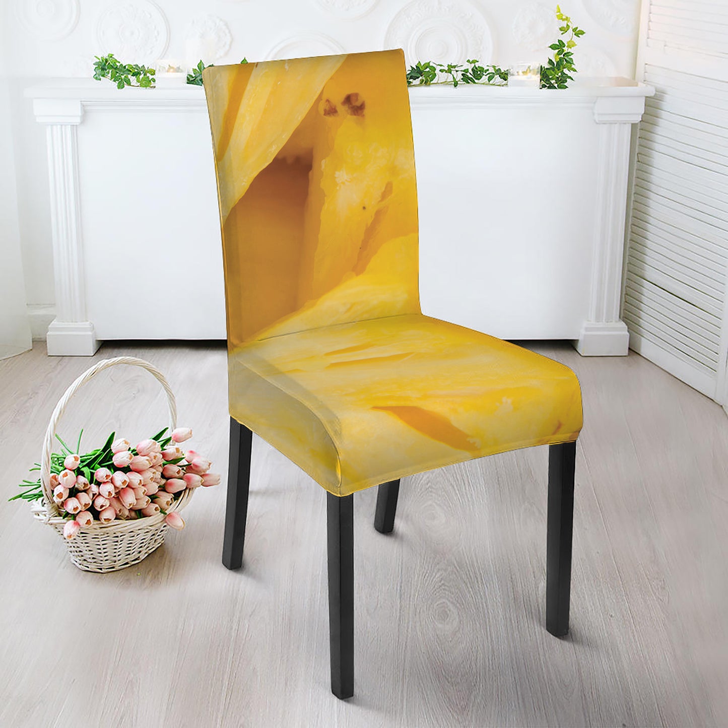 Yellow Pineapple Pieces Print Dining Chair Slipcover