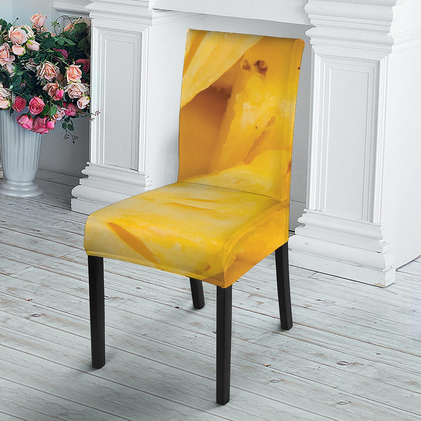 Yellow Pineapple Pieces Print Dining Chair Slipcover