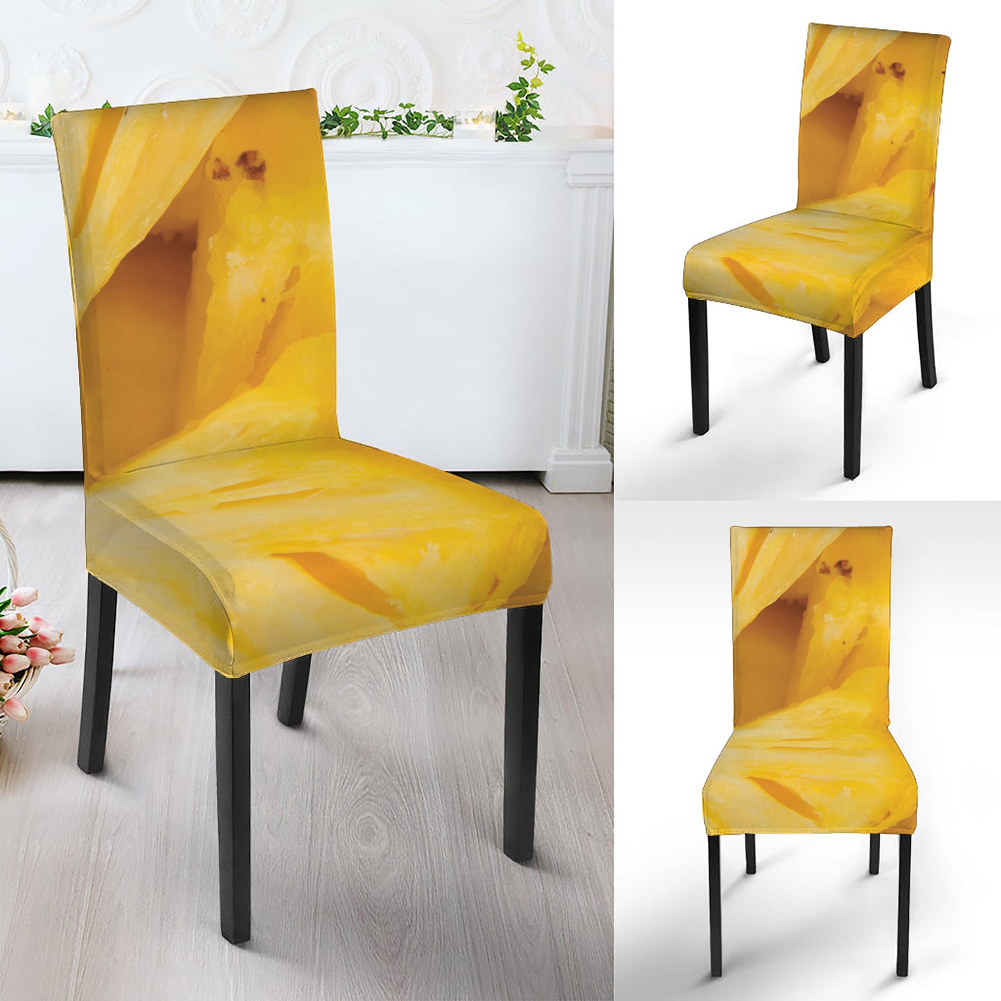 Yellow Pineapple Pieces Print Dining Chair Slipcover