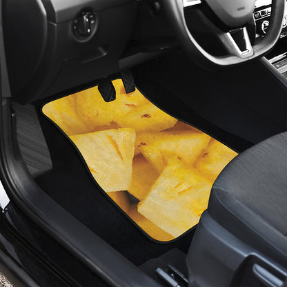 Yellow Pineapple Pieces Print Front and Back Car Floor Mats