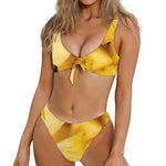 Yellow Pineapple Pieces Print Front Bow Tie Bikini