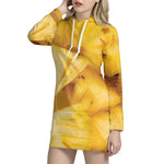 Yellow Pineapple Pieces Print Hoodie Dress