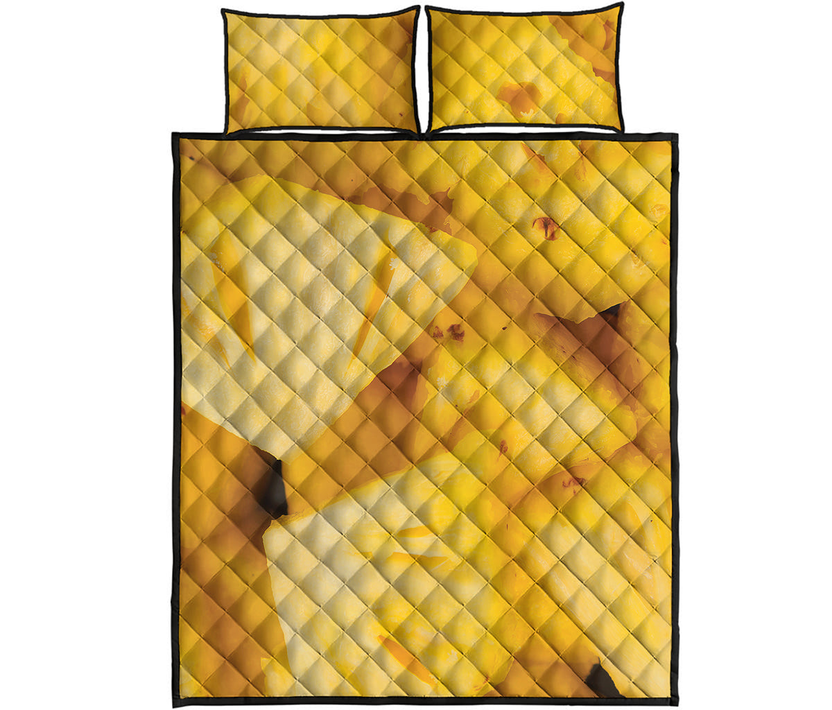 Yellow Pineapple Pieces Print Quilt Bed Set