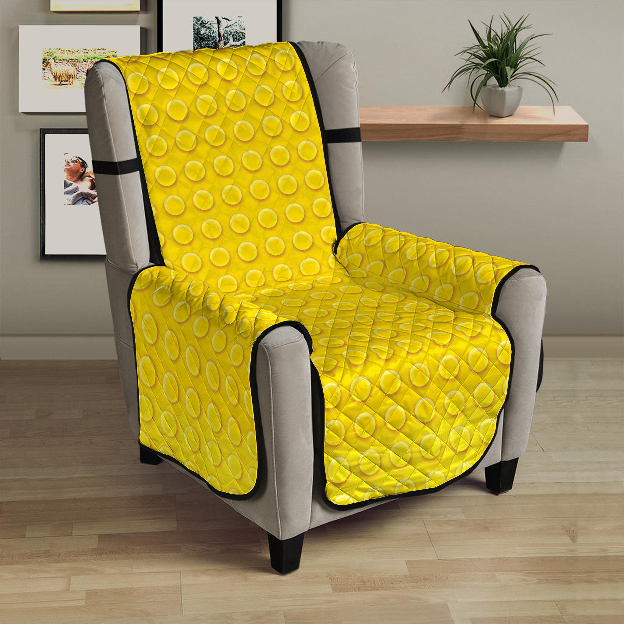 Yellow Plastic Building Blocks Print Armchair Protector