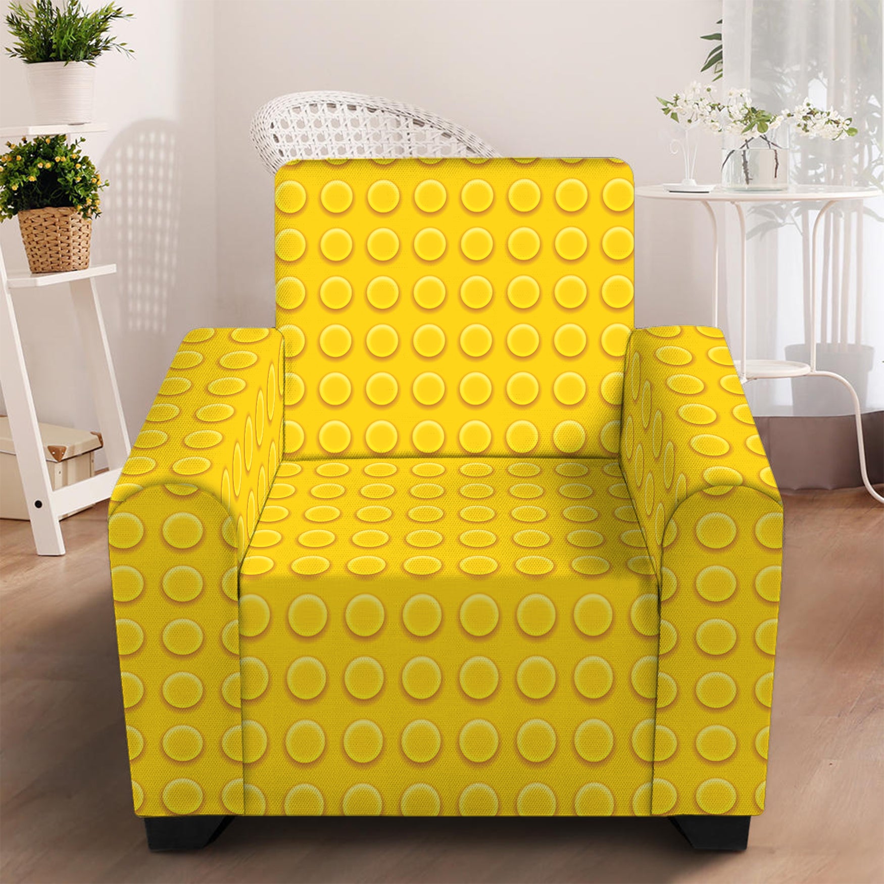 Yellow Plastic Building Blocks Print Armchair Slipcover