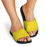 Yellow Plastic Building Blocks Print Black Slide Sandals