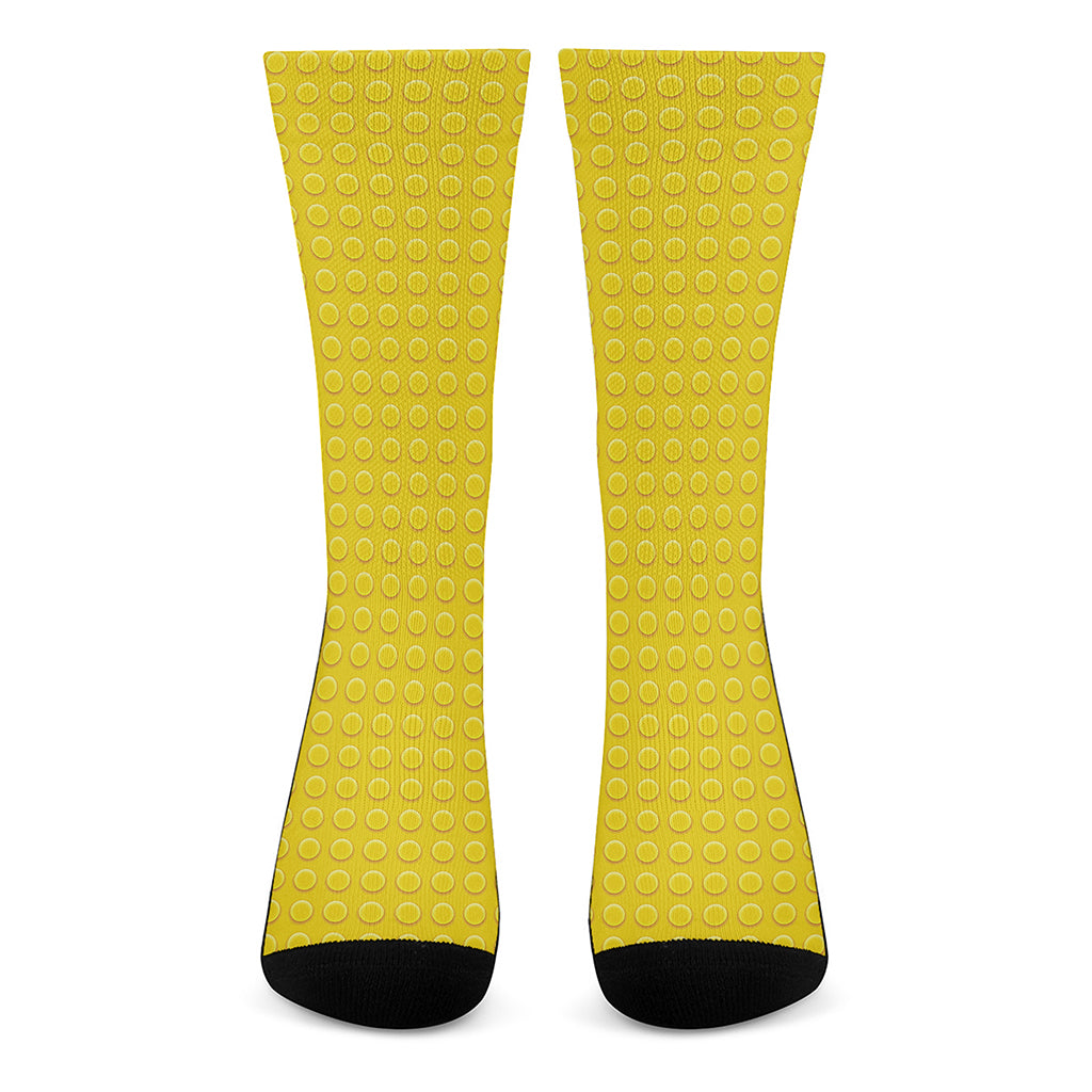 Yellow Plastic Building Blocks Print Crew Socks