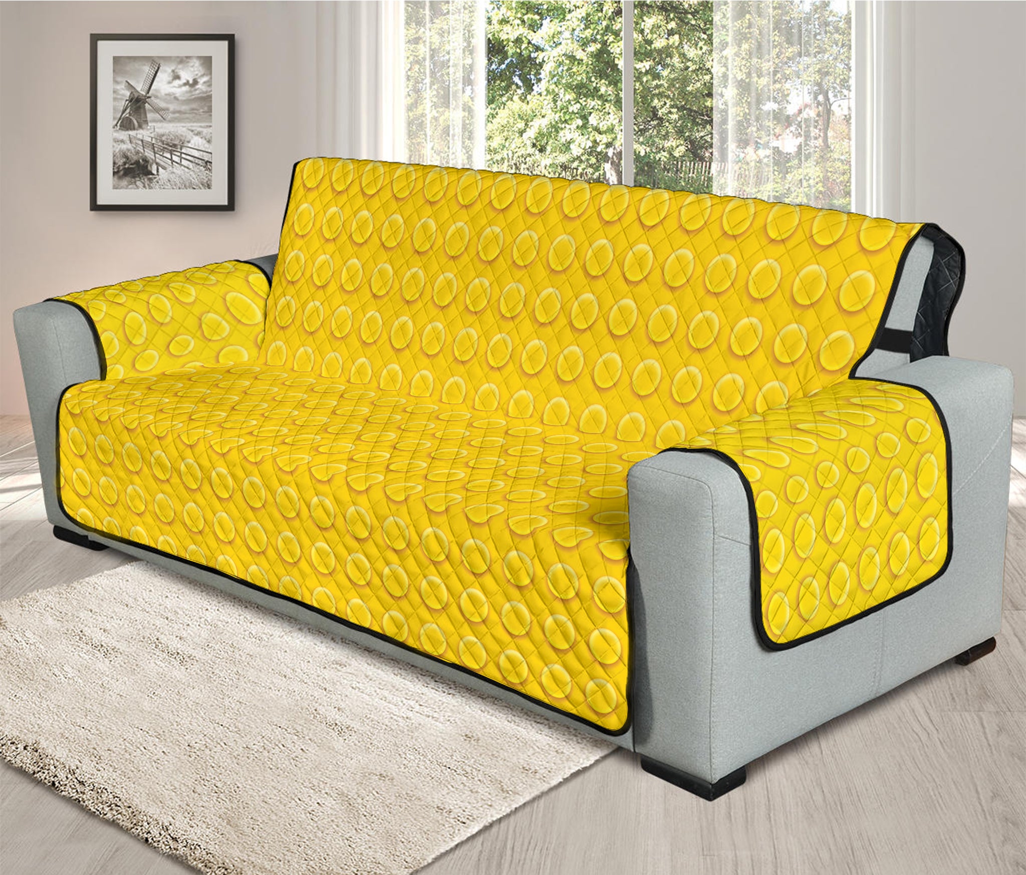 Yellow Plastic Building Blocks Print Oversized Sofa Protector