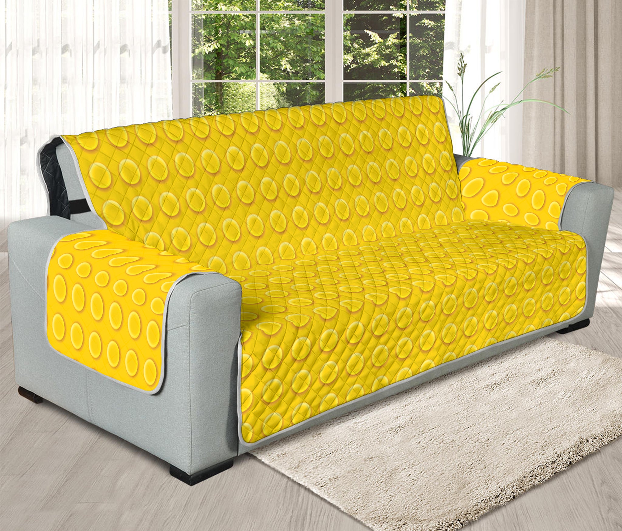 Yellow Plastic Building Blocks Print Oversized Sofa Protector