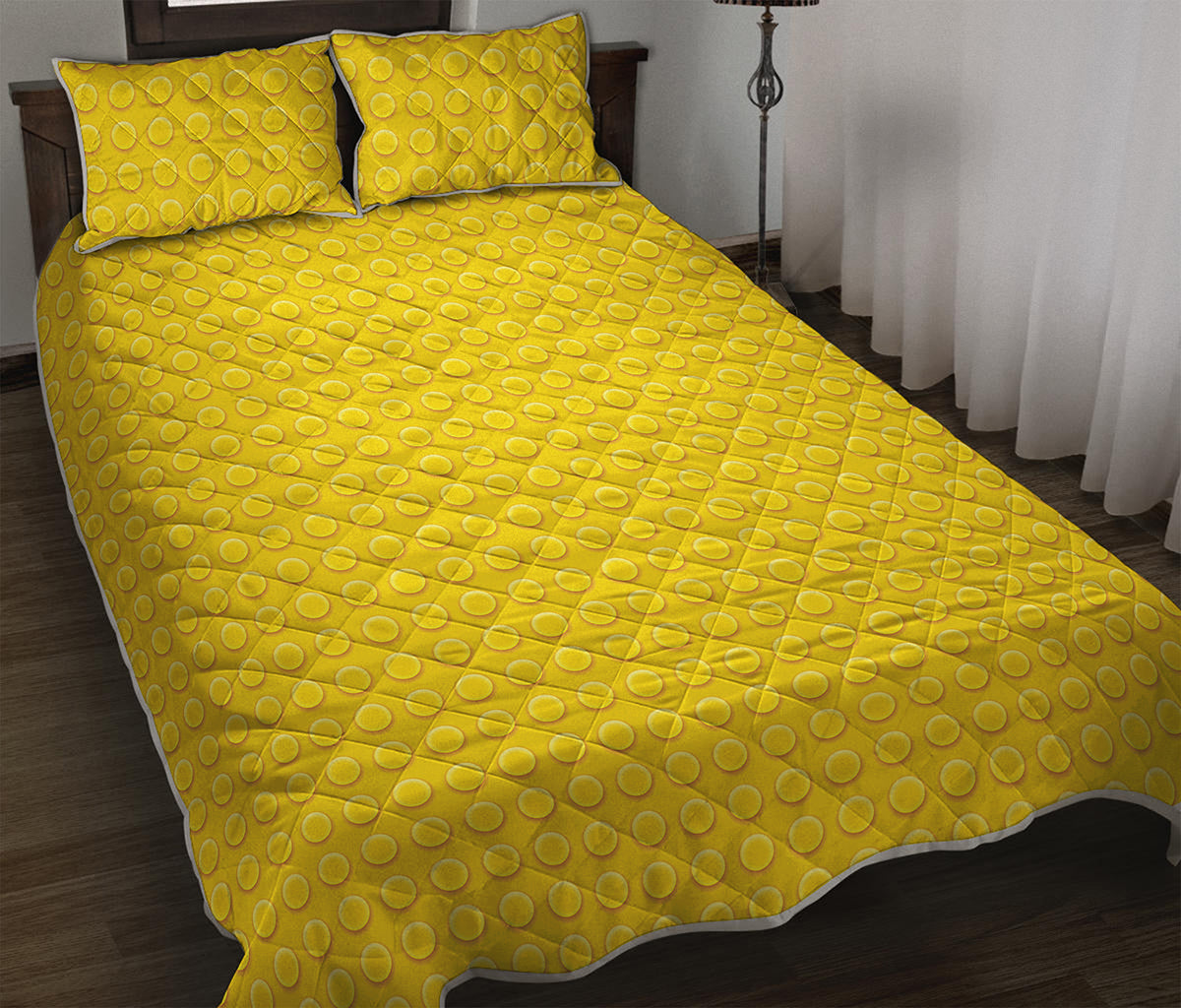 Yellow Plastic Building Blocks Print Quilt Bed Set