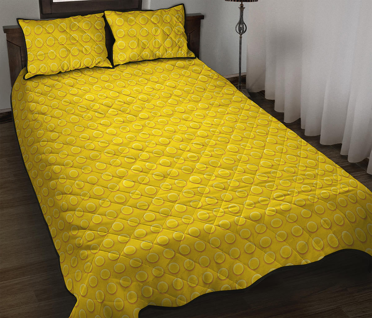 Yellow Plastic Building Blocks Print Quilt Bed Set