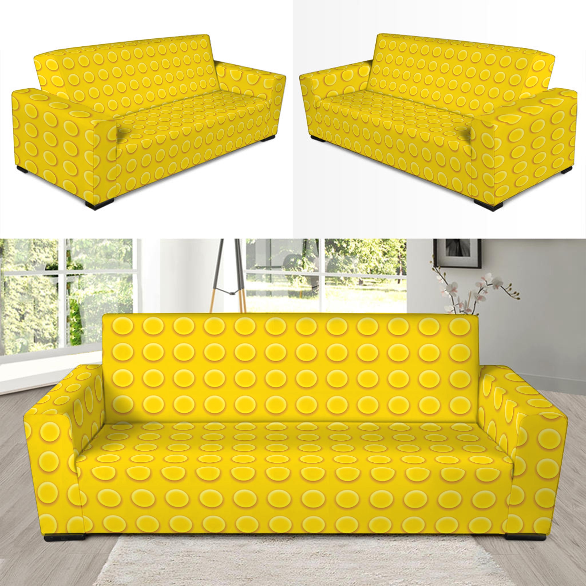 Yellow Plastic Building Blocks Print Sofa Slipcover