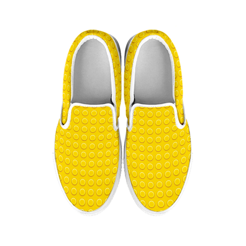 Yellow Plastic Building Blocks Print White Slip On Shoes