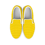 Yellow Plastic Building Blocks Print White Slip On Shoes