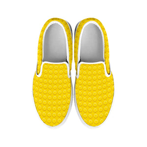 Yellow Plastic Building Blocks Print White Slip On Shoes