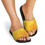 Yellow Polygonal Geometric Print Black Slide Sandals