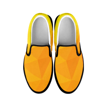 Yellow Polygonal Geometric Print Black Slip On Shoes