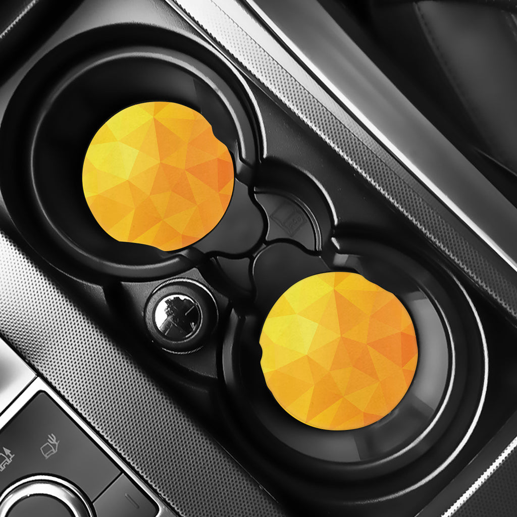 Yellow Polygonal Geometric Print Car Coasters