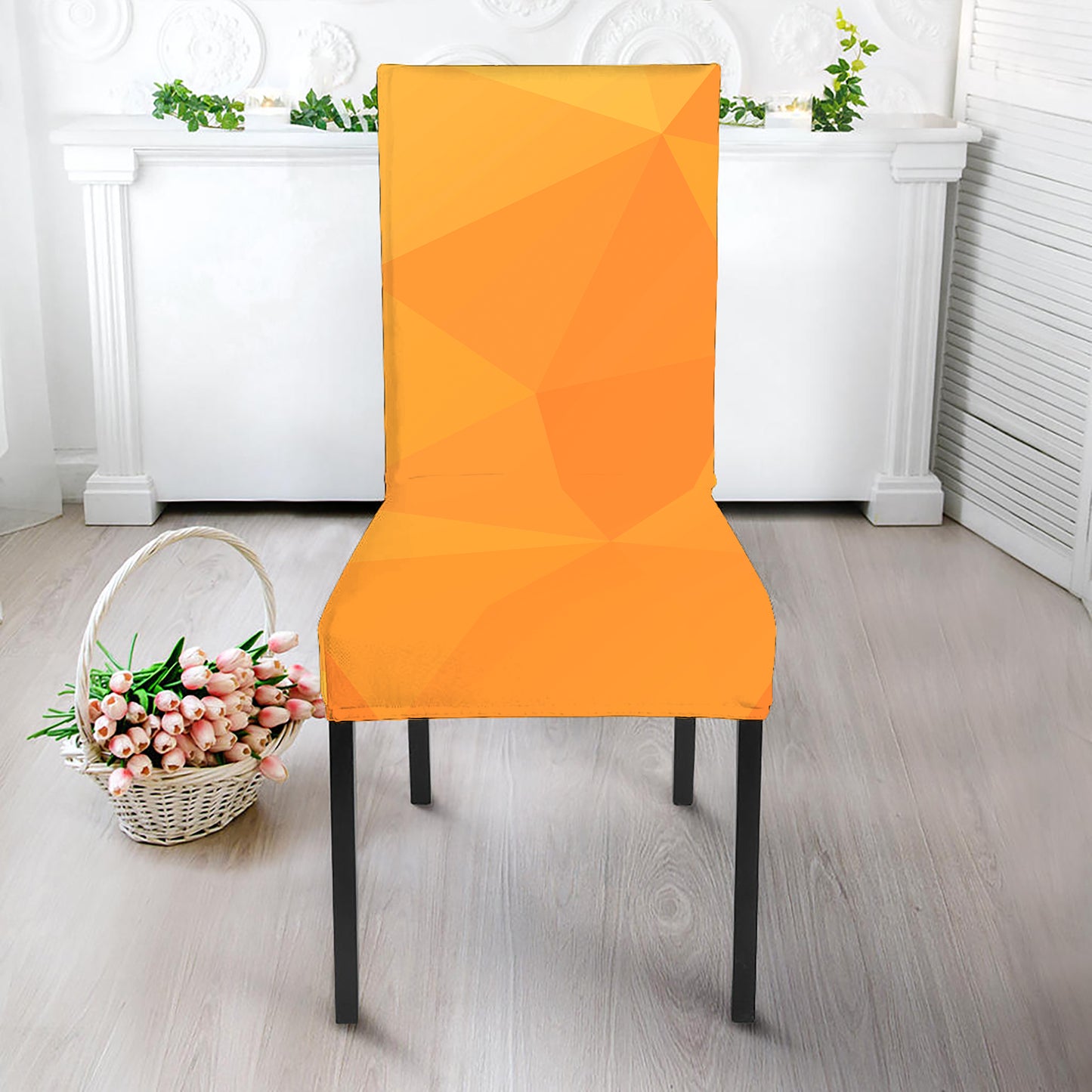 Yellow Polygonal Geometric Print Dining Chair Slipcover