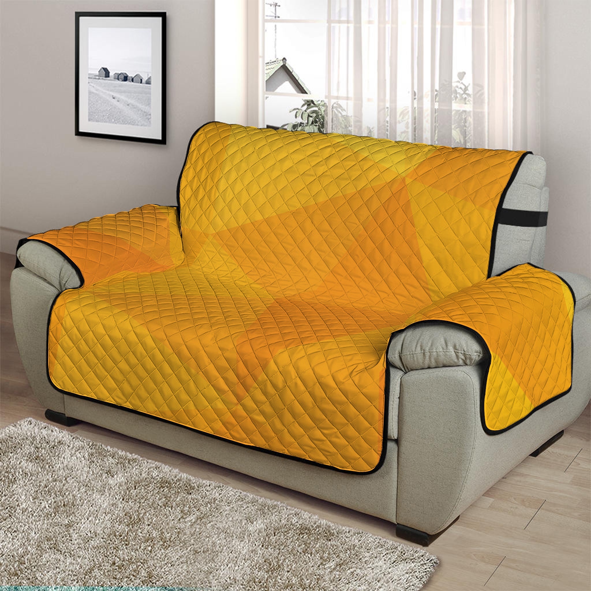 Yellow Polygonal Geometric Print Half Sofa Protector