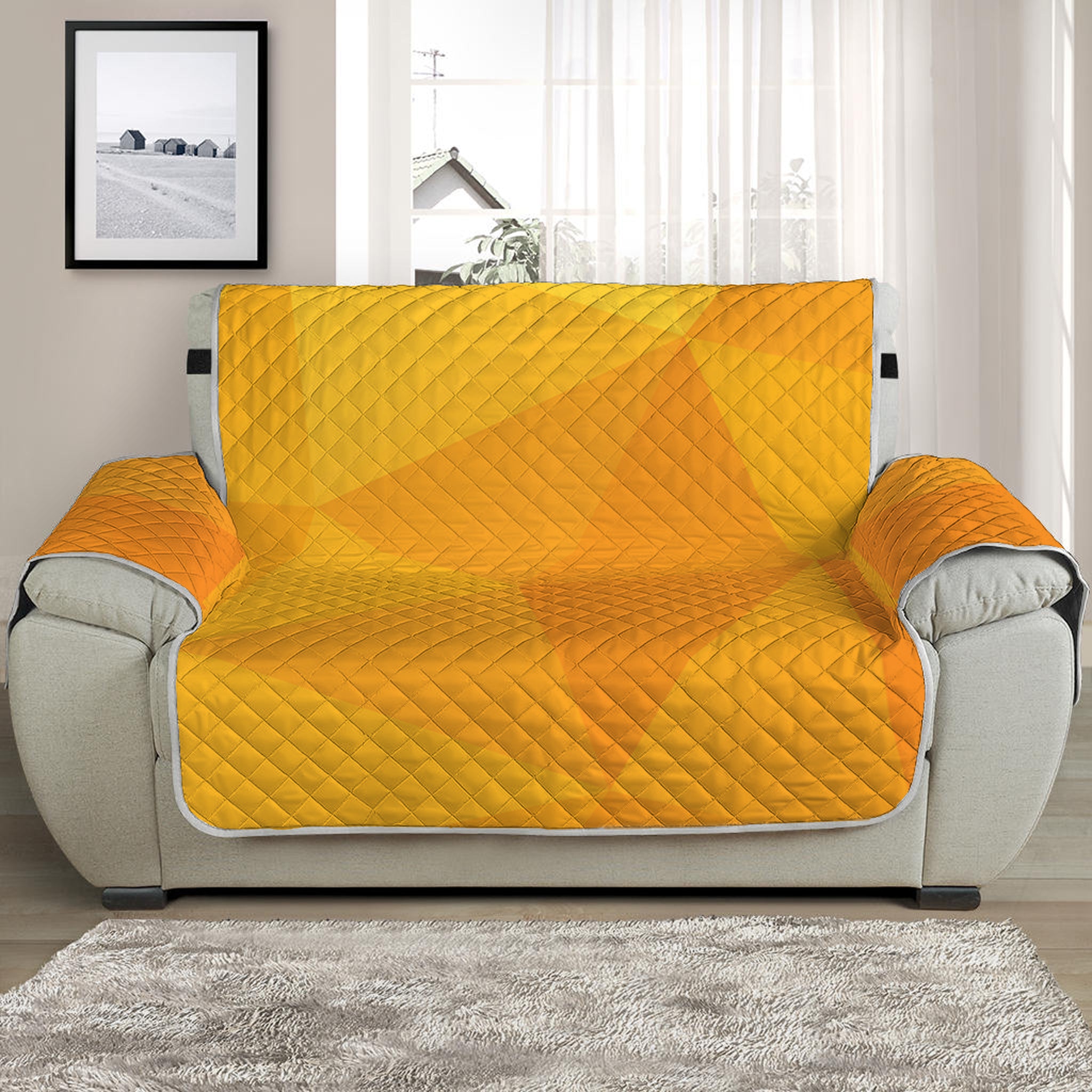 Yellow Polygonal Geometric Print Half Sofa Protector