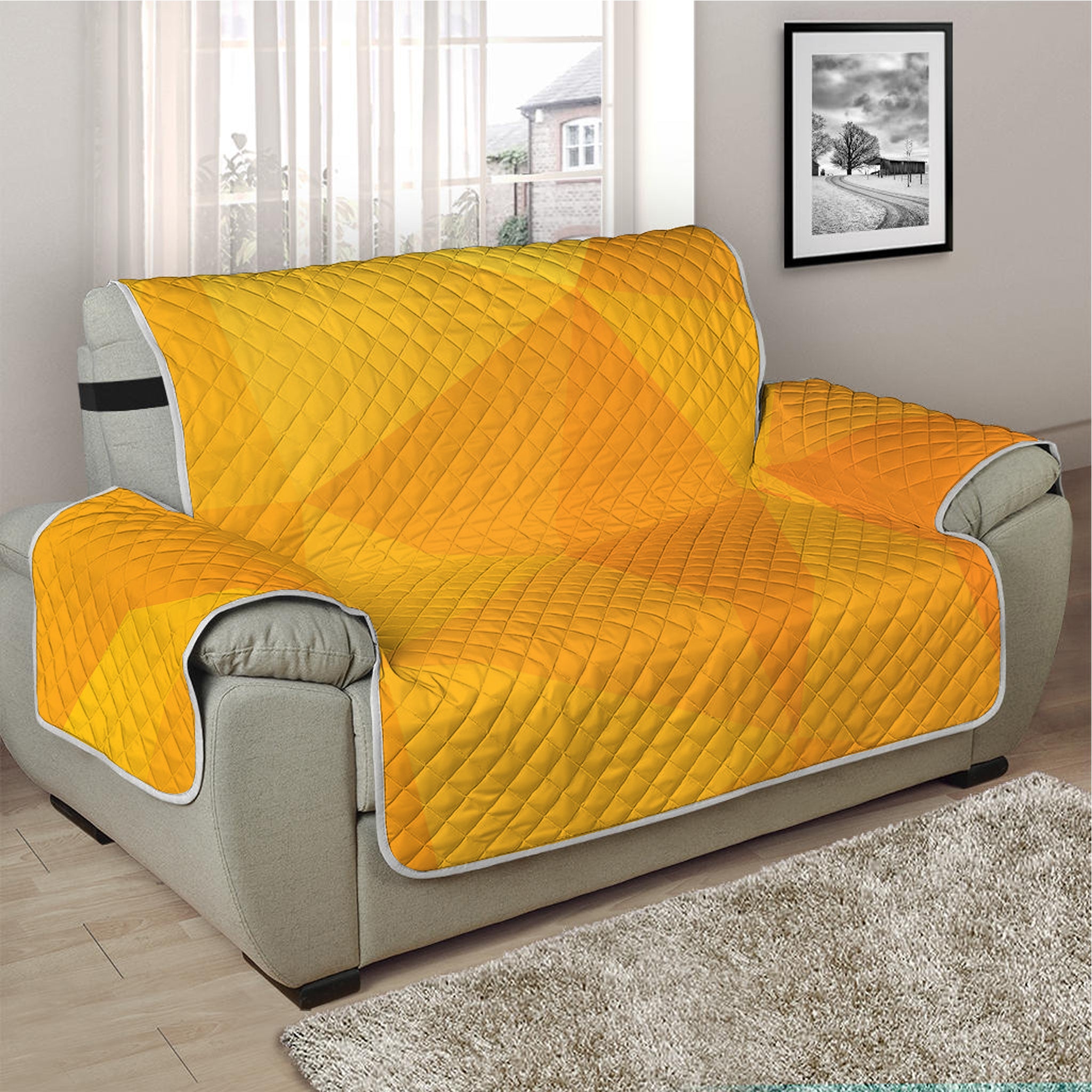 Yellow Polygonal Geometric Print Half Sofa Protector