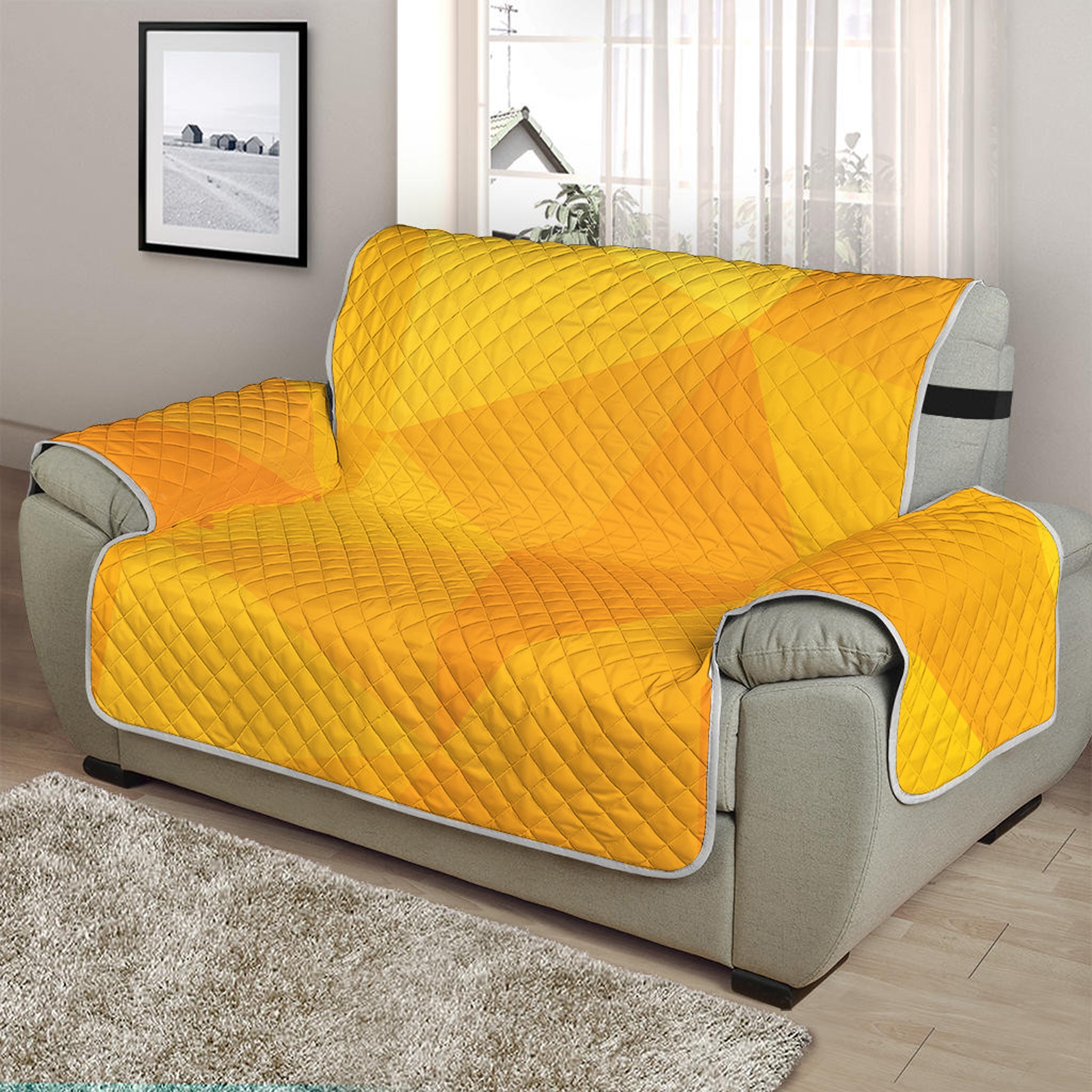 Yellow Polygonal Geometric Print Half Sofa Protector