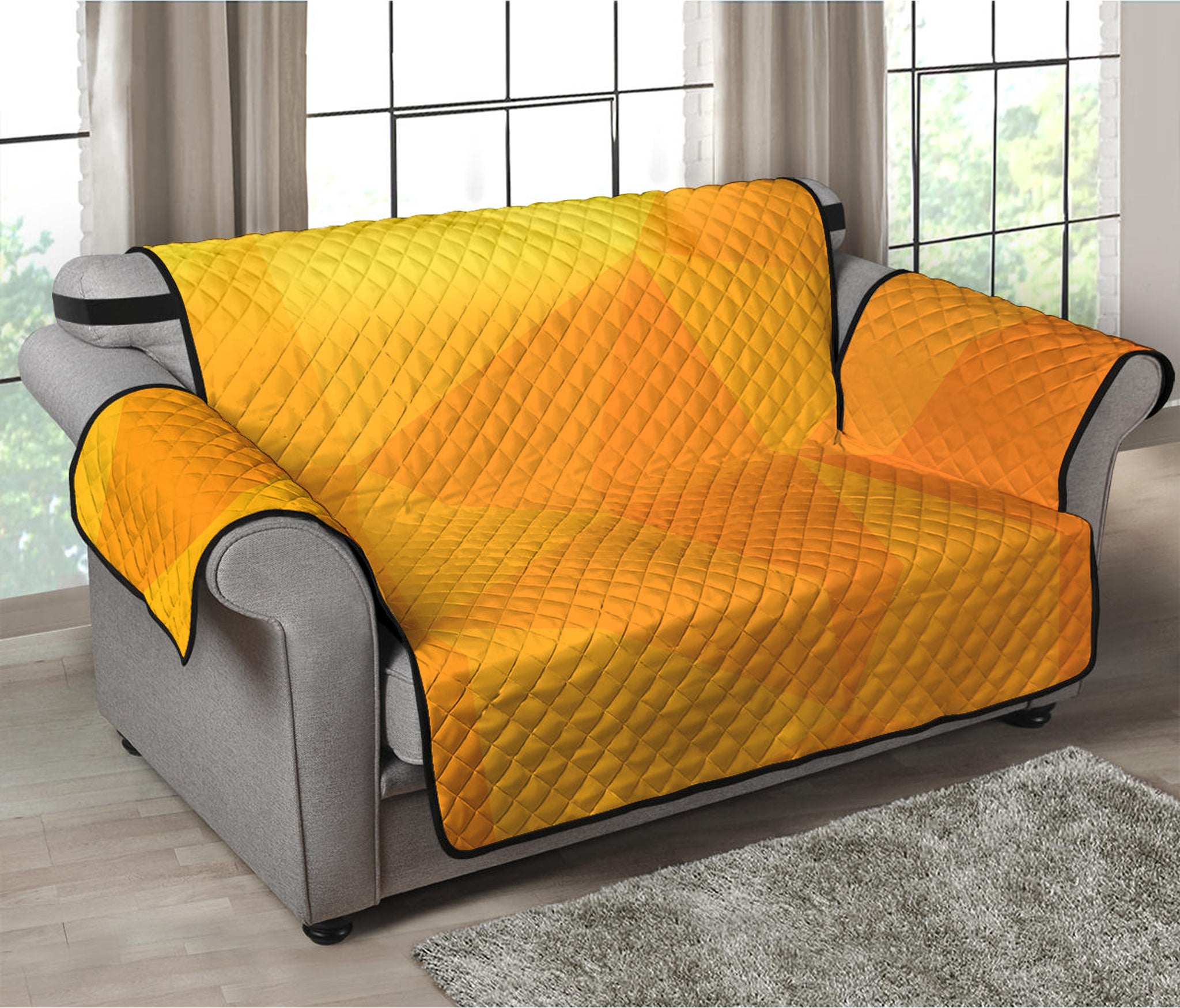 Yellow Polygonal Geometric Print Loveseat Protector