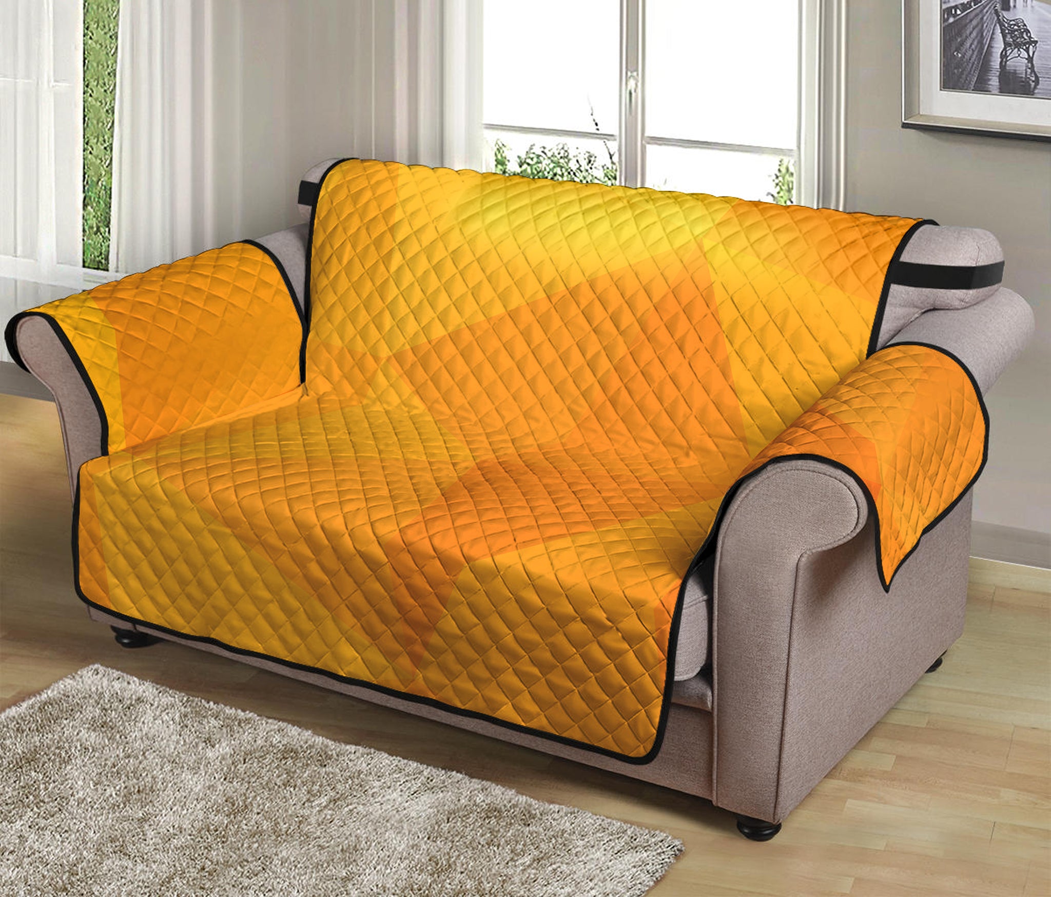 Yellow Polygonal Geometric Print Loveseat Protector