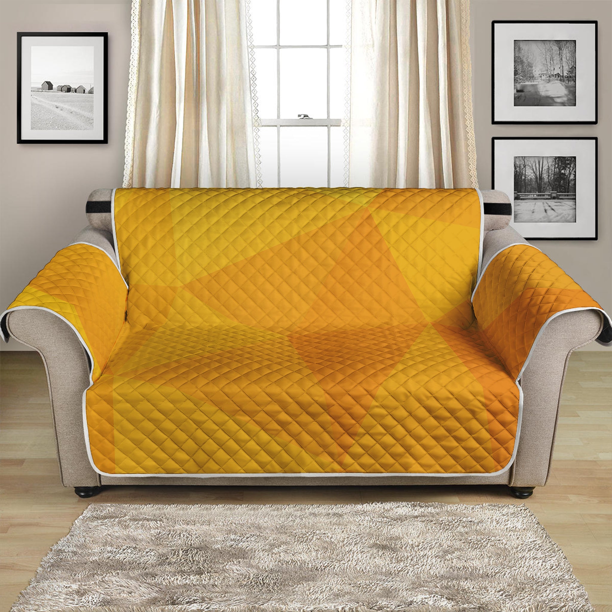 Yellow Polygonal Geometric Print Loveseat Protector